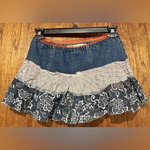 Z. Cavaricci Denim Mini Skirt with Floral Patchwork Size Small